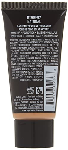 NYX Professional Makeup Base de Maquillaje Born to Glow Radiant Foundation, Acabado Radiante, Cobertura Media Modulable, Fórmula Vegana, Tono: Natural