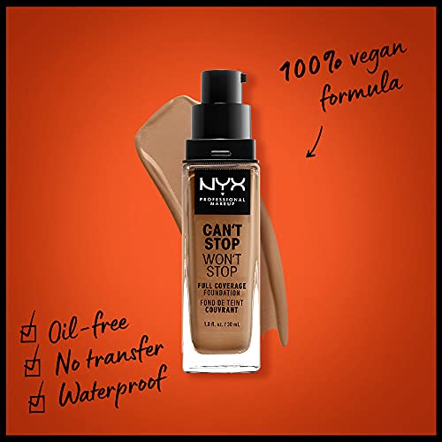 NYX Professional Makeup Base de maquillaje Can't Stop Won't Stop Full Coverage Foundation, Larga duración, Waterproof, Fórmula vegana, Acabado mate, Tono: Neutral Tan