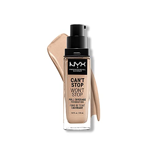NYX Professional Makeup Base de maquillaje Can't Stop Won't Stop Full Coverage Foundation, Larga duración, Waterproof, Fórmula vegana, Acabado mate, Tono: Light Ivory