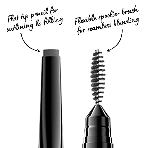 NYX Professional Makeup Lápiz de cejas Precision Brow Pencil, Dos lados: lápiz de cejas y cepillo espiral, Fórmula vegana, Tono: Charcoal