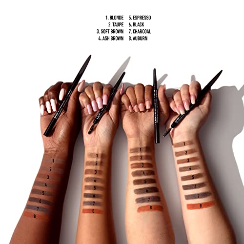 NYX Professional Makeup Lápiz de cejas Precision Brow Pencil, Dos lados: lápiz de cejas y cepillo espiral, Fórmula vegana, Tono: Charcoal