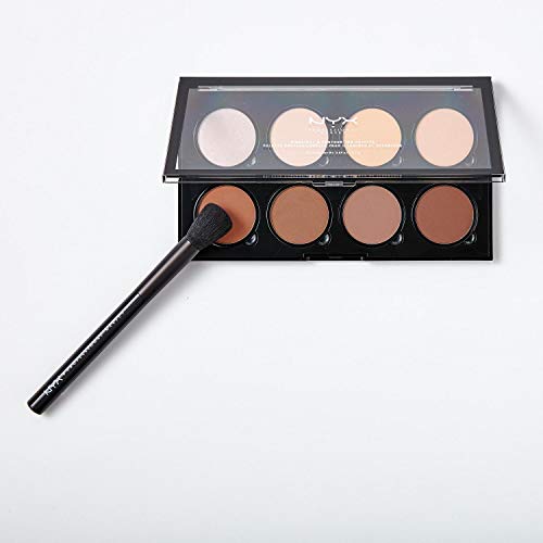 NYX Professional Makeup Set de Contouring, Highlight and Contour Pro Palette con Brocha para Maquillaje Pro Contour Brush, Ocho Tonos para Contornear Mates y Perlados Combinables