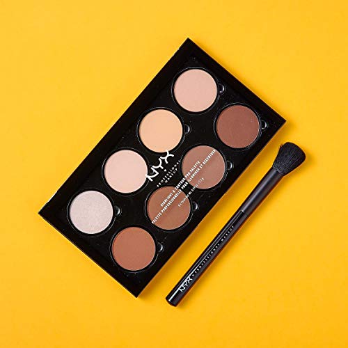 NYX Professional Makeup Set de Contouring, Highlight and Contour Pro Palette con Brocha para Maquillaje Pro Contour Brush, Ocho Tonos para Contornear Mates y Perlados Combinables