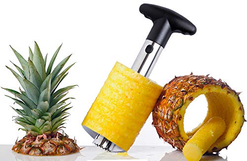 Oaklyn Cortador Pelador de Piñas Acero Inoxidable Corte en Rodajas Gajos Dados Espiral - Corte Piña Profesional Rapido y Sencillo Sin Cuchillo – Include Garantía Un Año