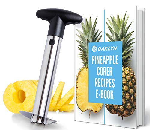 Oaklyn Cortador Pelador de Piñas Acero Inoxidable Corte en Rodajas Gajos Dados Espiral - Corte Piña Profesional Rapido y Sencillo Sin Cuchillo – Include Garantía Un Año