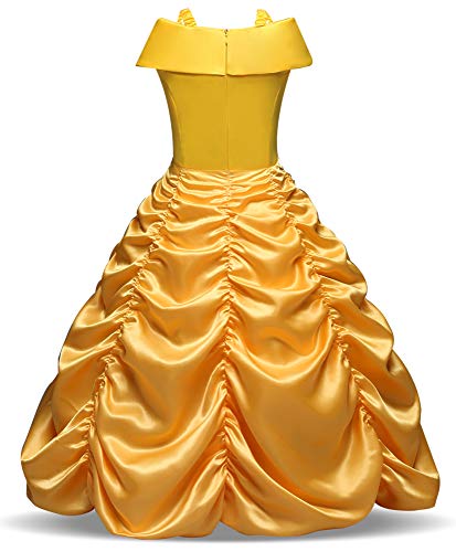 O.AMBW Cosplay Simbólico Vestido Amarillo de Princesa Belle de la Bella y la Bestia Disfraz de Princesa para Niña con Accesorios Gratuitos para Carnaval Navidad Año Nuevo