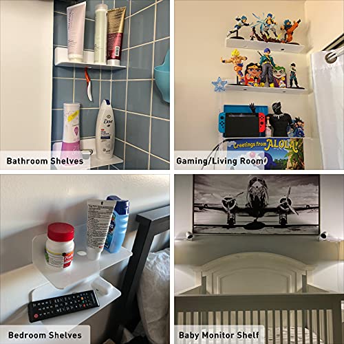OAPRIRE Estanteria Pared Blanca Juego de 2, 23cm Baldas Pared Sin Agujeros de Acrílico con Clips Cables para Dormitorio, Baño, Cocina, Sala de Estar, Oficina, Amplíe Fácilmente El Espacio de la Pared