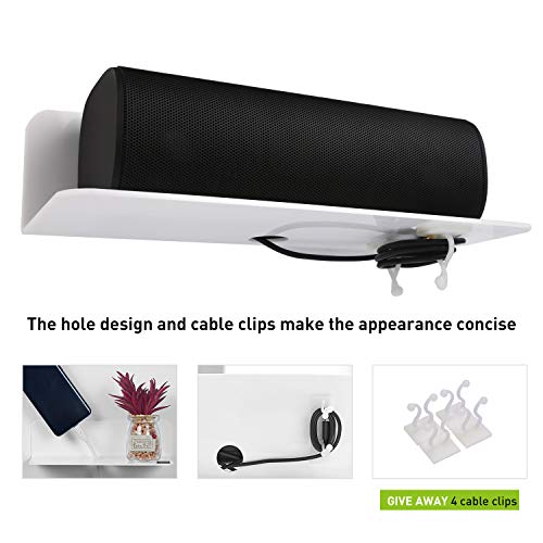 OAPRIRE Estanteria Pared Blanca Juego de 2, 23cm Baldas Pared Sin Agujeros de Acrílico con Clips Cables para Dormitorio, Baño, Cocina, Sala de Estar, Oficina, Amplíe Fácilmente El Espacio de la Pared