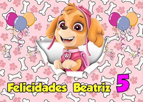 OBLEA de Skye Patrulla Canina Personalizada con Nombre y Edad para Pastel o Tarta, Especial para cumpleaños, Medida Rectangular de 28x20cm
