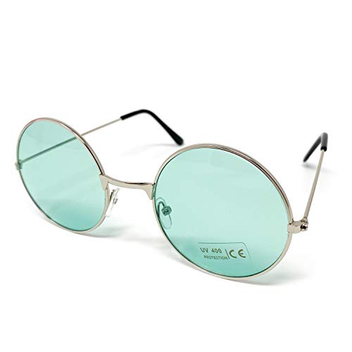 Oblique Unique® Gafas de sol estilo hippie John Lennon, retro, redondas, para fiestas de los años 60 y 70, disfraz de flor, accesorio para carnaval, hombre y mujer (verde)