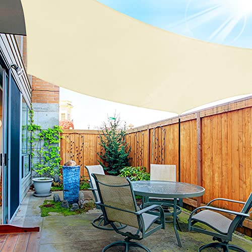 OKAWADACH Toldo Vela de Sombra Rectángulo 3 x 4m, Vela de Sombra Protección UV para Patio, Exteriores, Jardín, Beige Claro