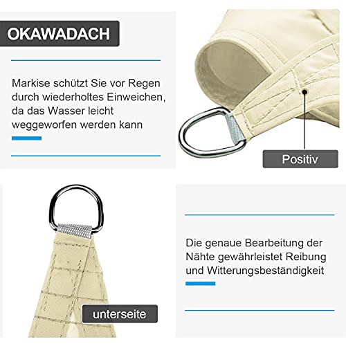 OKAWADACH Toldo Vela de Sombra Rectángulo 3 x 4m, Vela de Sombra Protección UV para Patio, Exteriores, Jardín, Beige Claro
