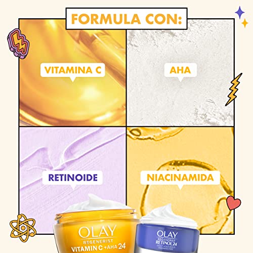 Olay Set De Regalo Con Neceser Y Face Roller Gratis, Regenerist Gel Crema De Día Vitamin C + AHA24 50ml Y Retinol Crema de Noche Con Niacinamida, Péptidos Y Complejo Retinoide 15ml