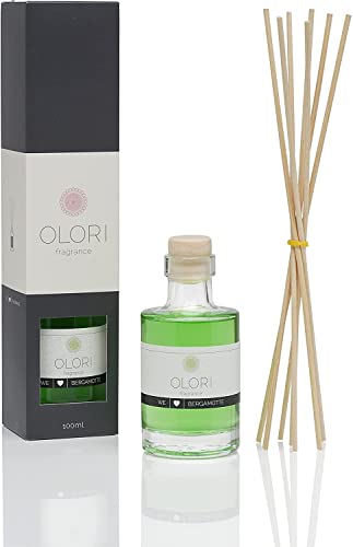 Olori Ambientador de hogar Mikado - Difusor de Varillas  - Bergamota, 100ml - Natural, de Larga duración 2-3 Meses, con aceites Esenciales