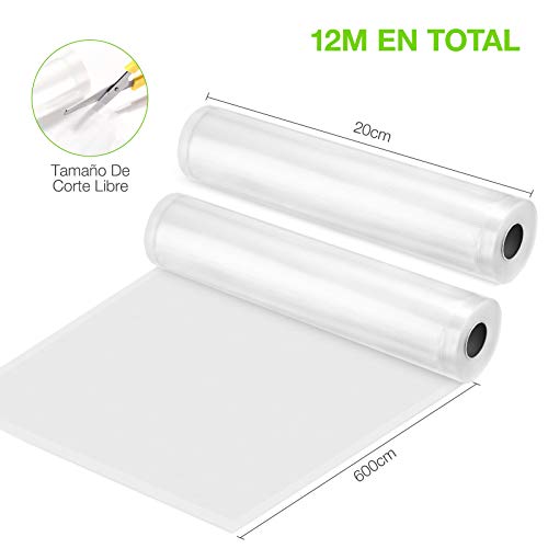 OMBAR Bolsas de Vacío, Rollos al Vacio para Envasadora al Vacío para Almacenaje de Alimentos/Cocina/Sous Vide, 2 Rollos 20x600cm Bolsas Profesional para Foodsaver, Lacor, Silvercrest, Caso, etc.