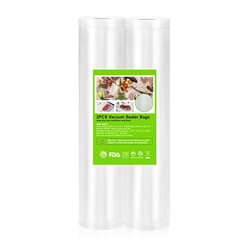 OMBAR Bolsas de Vacío, Rollos al Vacio para Envasadora al Vacío para Almacenaje de Alimentos/Cocina/Sous Vide, 2 Rollos 20x600cm Bolsas Profesional para Foodsaver, Lacor, Silvercrest, Caso, etc.