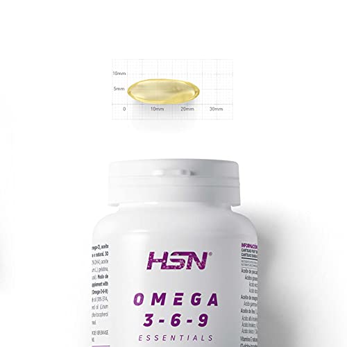 Omega 3 6 9 de HSN | 120 Perlas de Aceite de Pescado, Onagra y Lino | Ácidos Grasos Esenciales: Linolénico + Linoleico + Oleico | Con Vitamina E | No-GMO, Sin Gluten ni Lactosa
