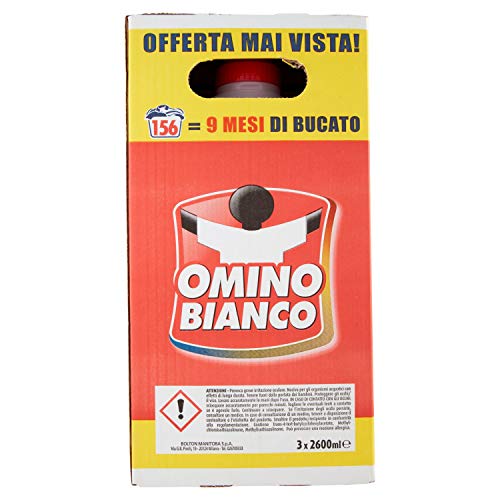 Omino Bianco Detergente líquido para lavadora, aroma fresco con esencia de almizcle blanco, 156 lavados, 2600 ml x 3 paquetes