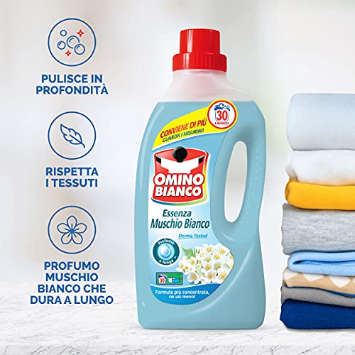 Omino Bianco Detergente líquido para lavadora, aroma fresco con esencia de almizcle blanco, 156 lavados, 2600 ml x 3 paquetes