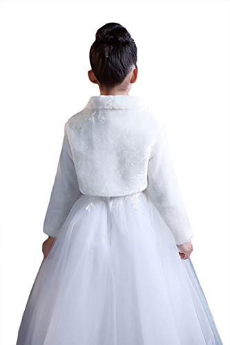 Ommda Princesa de Niña Cárdigan Chal de Piel Sintética Chaquetilla de Bolero niña Fiesta de Flor Capa de Princesa Accesorios de Vestido con Manga Larga,Blanco,S (3-5años)