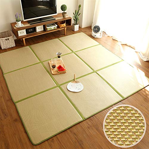 Ommda Tatami Salón Suelo Japonesa Rectangular Espuma de Memoria Rota Alfombras Tatami Plegable Dormir Mat de Madera 65x130cm,Verde y Beige B