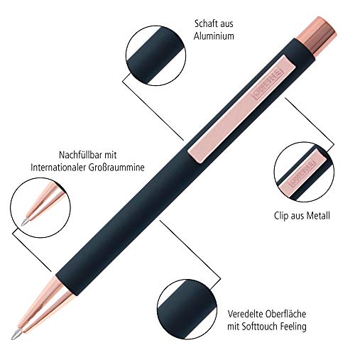 Online Soft Metal - Bolígrafo con mecanismo retráctil (aluminio, mina intercambiable, tinta negra, tacto suave, clip de metal), color Rosa blanca.