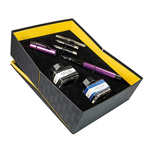 ONLINE Vision Magic - Juego de caligrafía (pluma de aluminio metalizada, 3 grosores de trazo, barriles de tinta negra y marrón, convertidor en caja de regalo), color rosa
