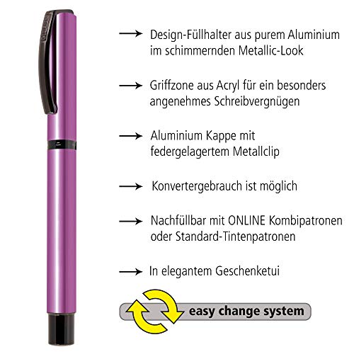 ONLINE Vision Magic - Juego de caligrafía (pluma de aluminio metalizada, 3 grosores de trazo, barriles de tinta negra y marrón, convertidor en caja de regalo), color rosa