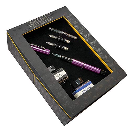 ONLINE Vision Magic - Juego de caligrafía (pluma de aluminio metalizada, 3 grosores de trazo, barriles de tinta negra y marrón, convertidor en caja de regalo), color rosa