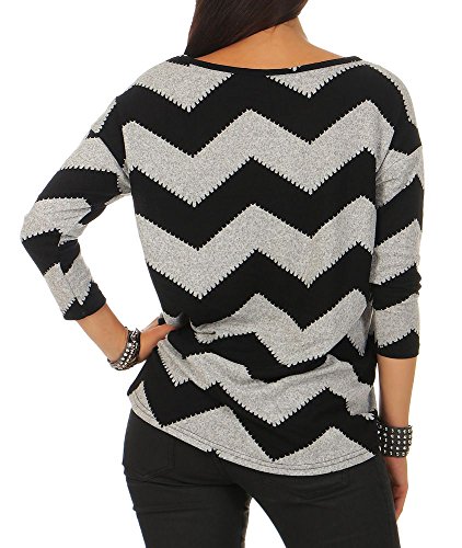 Only Onlelcos 4/5 AOP Top Jrs Noos Camisa Manga Larga, Multicolor (Light Grey Melange AOP:w. Black Zigzag), 40 (Talla del Fabricante: Large) para Mujer