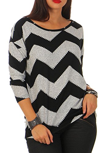 Only Onlelcos 4/5 AOP Top Jrs Noos Camisa Manga Larga, Multicolor (Light Grey Melange AOP:w. Black Zigzag), 40 (Talla del Fabricante: Large) para Mujer