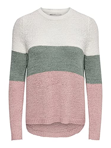 Only Onlgeena L/s Block Pullover Knt Noos suéter, Multicolor (Cloud Dancer Stripes: W. Chinois Green/Rose), 40 (Talla del Fabricante: Medium) para Mujer