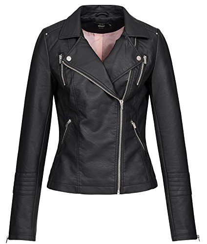 Only ONLGEMMA Faux Leather Biker OTW Noos Chaqueta, Negro (Black Black), 40 para Mujer