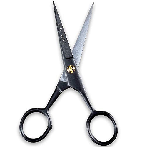 ONTAKI tijeras profesionales de acero alemán para barba y bigote, forjadas a mano y con bolsa de transporte, con borde biselado perfecto para el cabello facial (plata) 12,7 cm