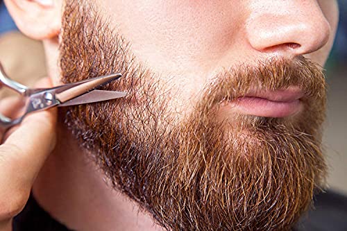 ONTAKI tijeras profesionales de acero alemán para barba y bigote, forjadas a mano y con bolsa de transporte, con borde biselado perfecto para el cabello facial (plata) 12,7 cm