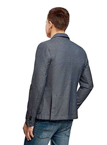 oodji Ultra Hombre Chaqueta de Tejido Texturizado con Bolsillos de Parche, Azul, 46