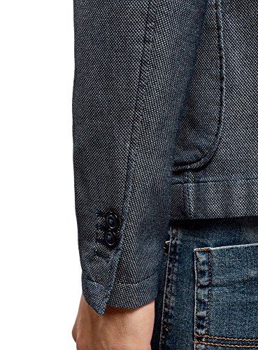 oodji Ultra Hombre Chaqueta de Tejido Texturizado con Bolsillos de Parche, Azul, 46