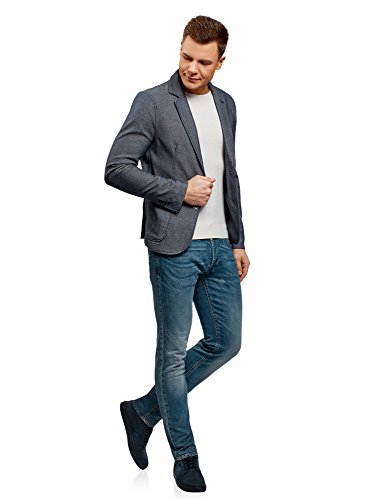 oodji Ultra Hombre Chaqueta de Tejido Texturizado con Bolsillos de Parche, Azul, 46