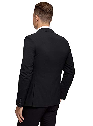 oodji Ultra Hombre Chaqueta Entallada con Botones, Negro, 48