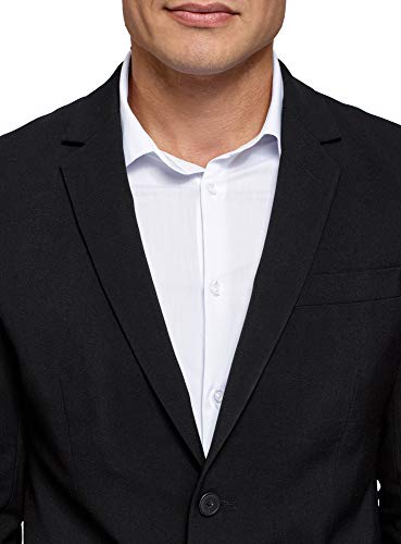 oodji Ultra Hombre Chaqueta Entallada con Botones, Negro, 48