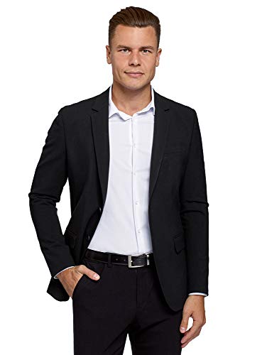 oodji Ultra Hombre Chaqueta Entallada con Botones, Negro, 48