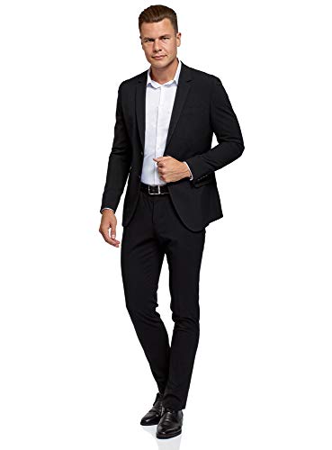 oodji Ultra Hombre Chaqueta Entallada con Botones, Negro, 48
