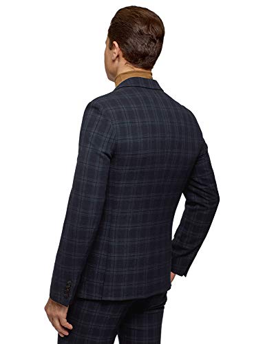 oodji Ultra Hombre Chaqueta Recto a Cuadros, Azul, 50