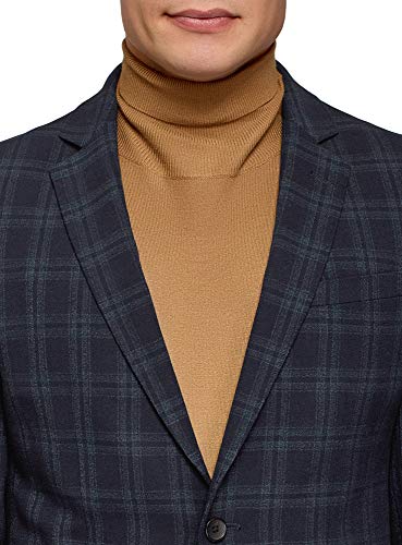 oodji Ultra Hombre Chaqueta Recto a Cuadros, Azul, 50