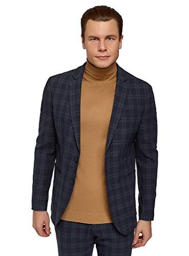 oodji Ultra Hombre Chaqueta Recto a Cuadros, Azul, 50