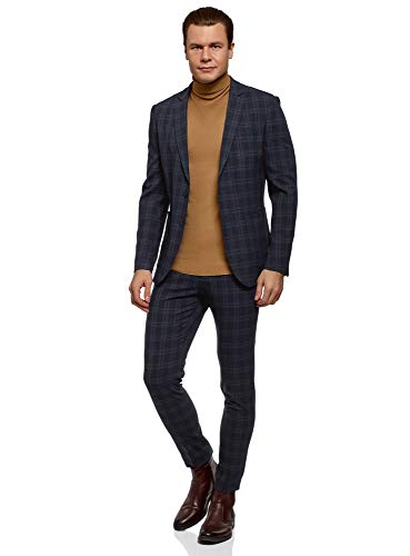 oodji Ultra Hombre Chaqueta Recto a Cuadros, Azul, 50