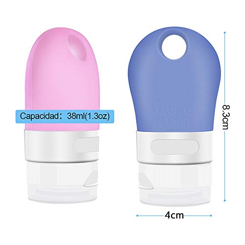 Opret Botella de Viaje 4 Pack Botella Recargable con Clip 38ml Botes Viaja de Silicona para Gel, Jabón Líquido, Champú y Loción, FDA Certified BPA Free