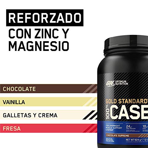 Optimum Nutrition Gold Standard Casein, Proteinas de Caseina en Polvo con BCAA Aminoacidos Esenciales, Zinc y Magnesio en Polvo, Chocolate, 28 Porciones, 0,92 kg, Embalaje Puede Variar
