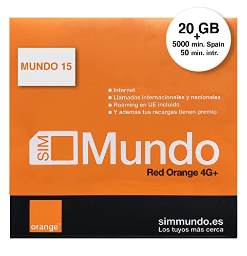 Orange Spain - Tarjeta SIM Prepago 20GB en España| 5.000 Minutos Nacionales | 50 Minutos internacionales | Activación Online Solo en marcopolomobile .com