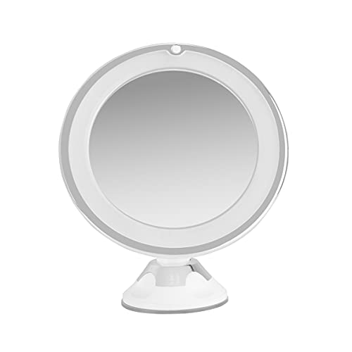 Orbegozo ESP 1010 - Espejo cosmético con luz LED, orientable 360 Grados, Aumento 10x, Ventosa Ajustable, Vidrio óptico, Funciona a Pilas, Multicolor